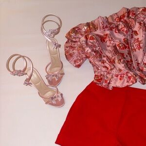 Wild Diva Pink Strappy Heels with Ankle Wrap